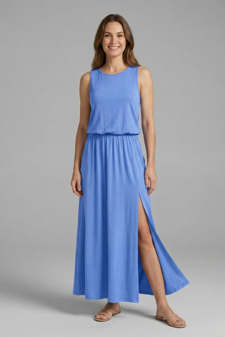 Women’s Maxi Dress with Round Neck and Sleeveless Design