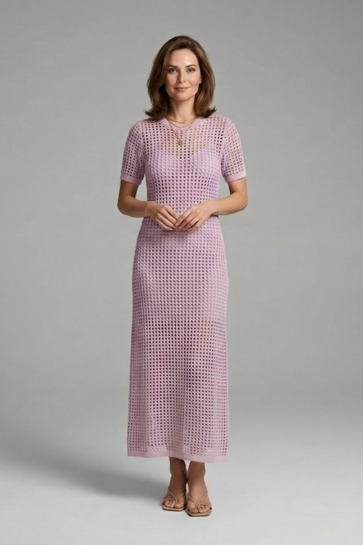 Women’s Maxi Dress with Short Sleeves and Cut-Out Surface
