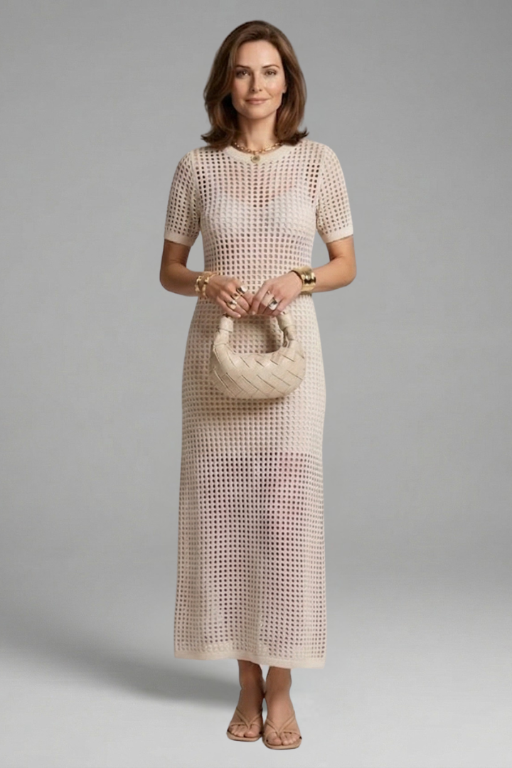 Women’s Maxi Dress with Short Sleeves and Cut-Out Surface