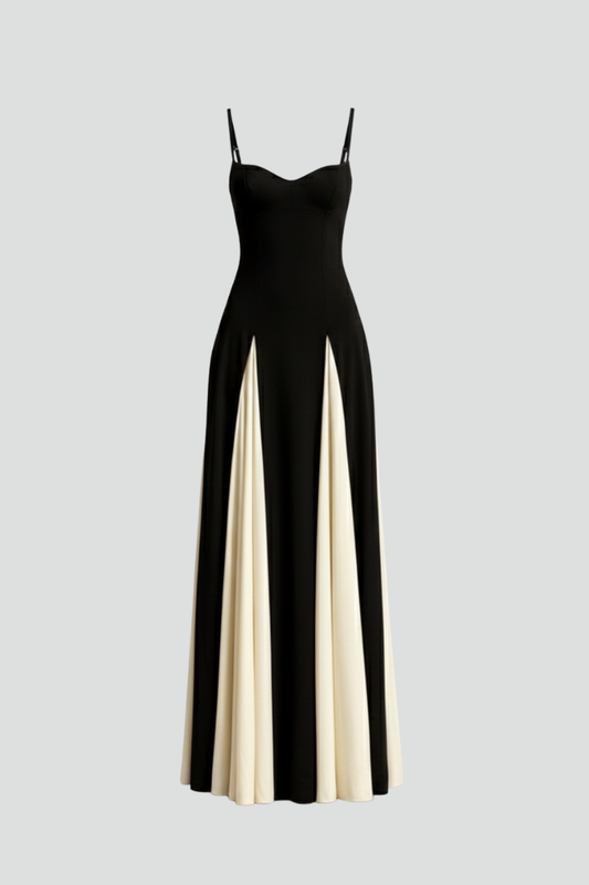 Women’s Maxi Dress with Spaghetti Straps and Panelled Lower Section