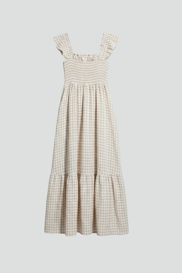 Women’s Maxi Dress with Textured Bodice and Ruffled Sleeves