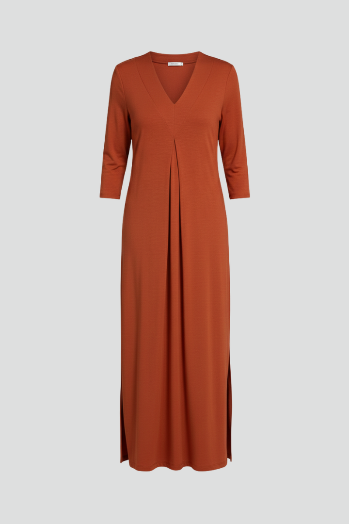 v neck long sleeve the sides split maxi dress Women's Maxi Dress with V-Neck - Long Sleeves