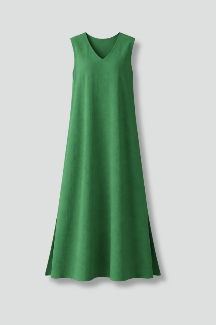 Women's maxi dress - V-neck - sleeveless - button placket front - side slit hem Women's maxi dress - V-neck - sleeveless - button placket front - side slit hem
