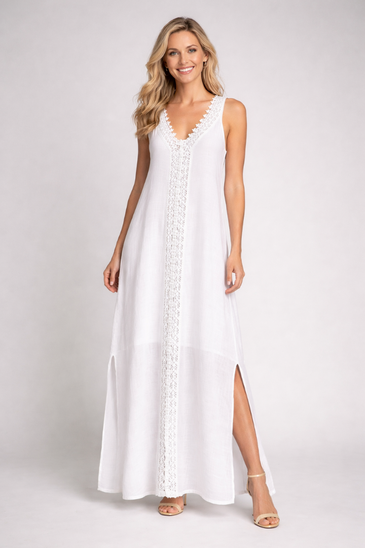 Women’s Maxi Dress with V-Neck and Side Slits