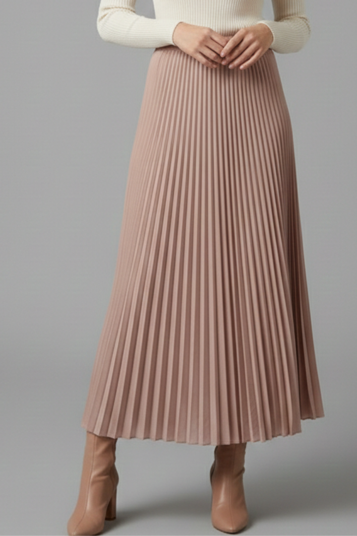 Women’s Maxi Skirt with Elastic Waist and Pleated Surface