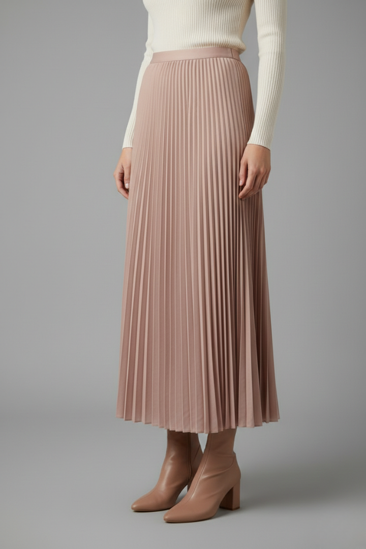 Women’s Maxi Skirt with Elastic Waist and Pleated Surface