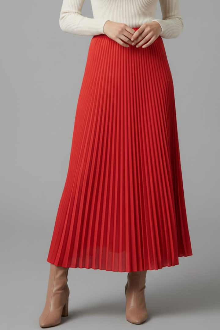 Women’s Maxi Skirt with Elastic Waist and Pleated Surface