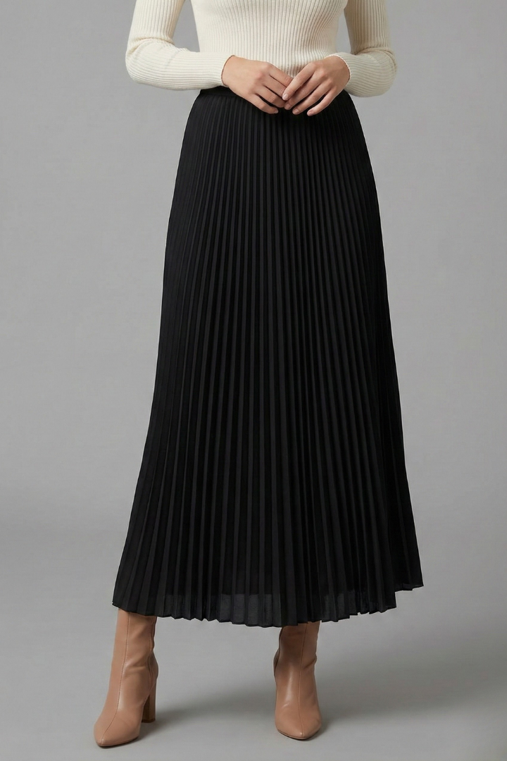 Women’s Maxi Skirt with Elastic Waist and Pleated Surface