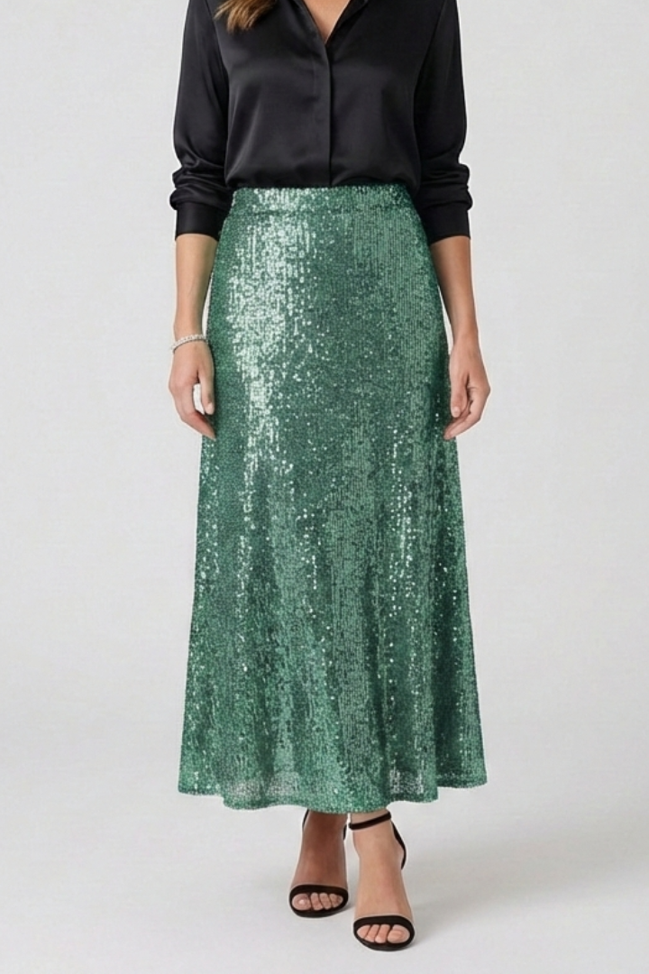 Women’s Maxi Skirt with Elastic Waist and Sequin Surface