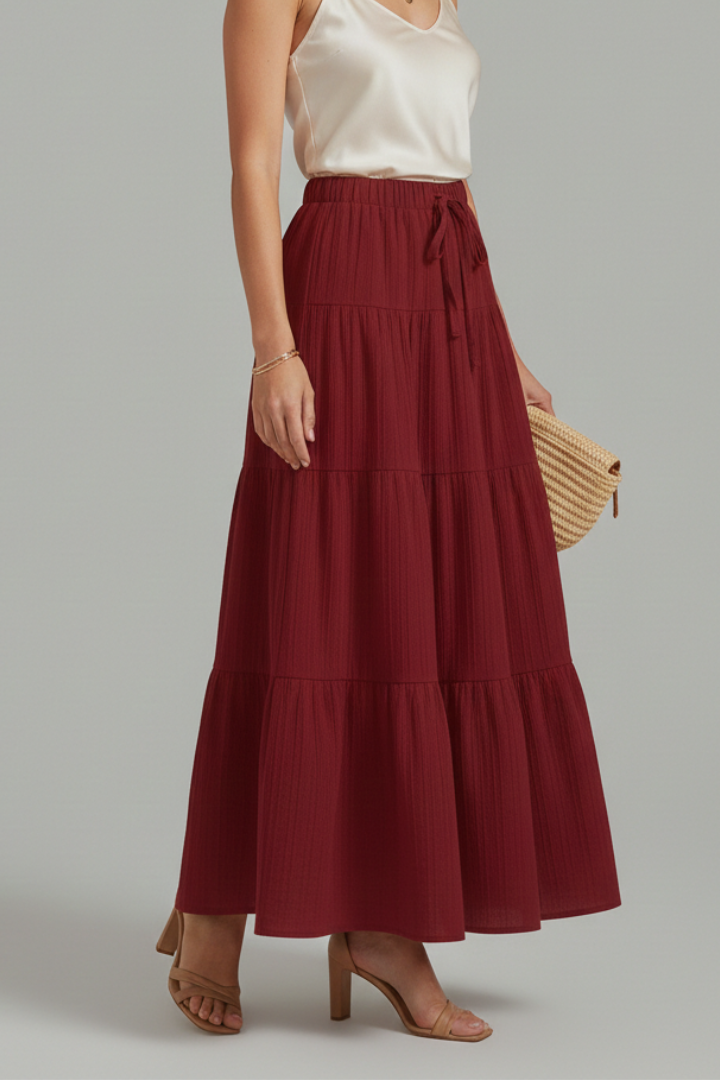 Women’s Maxi Skirt with Elastic Waist and Tiered Panels