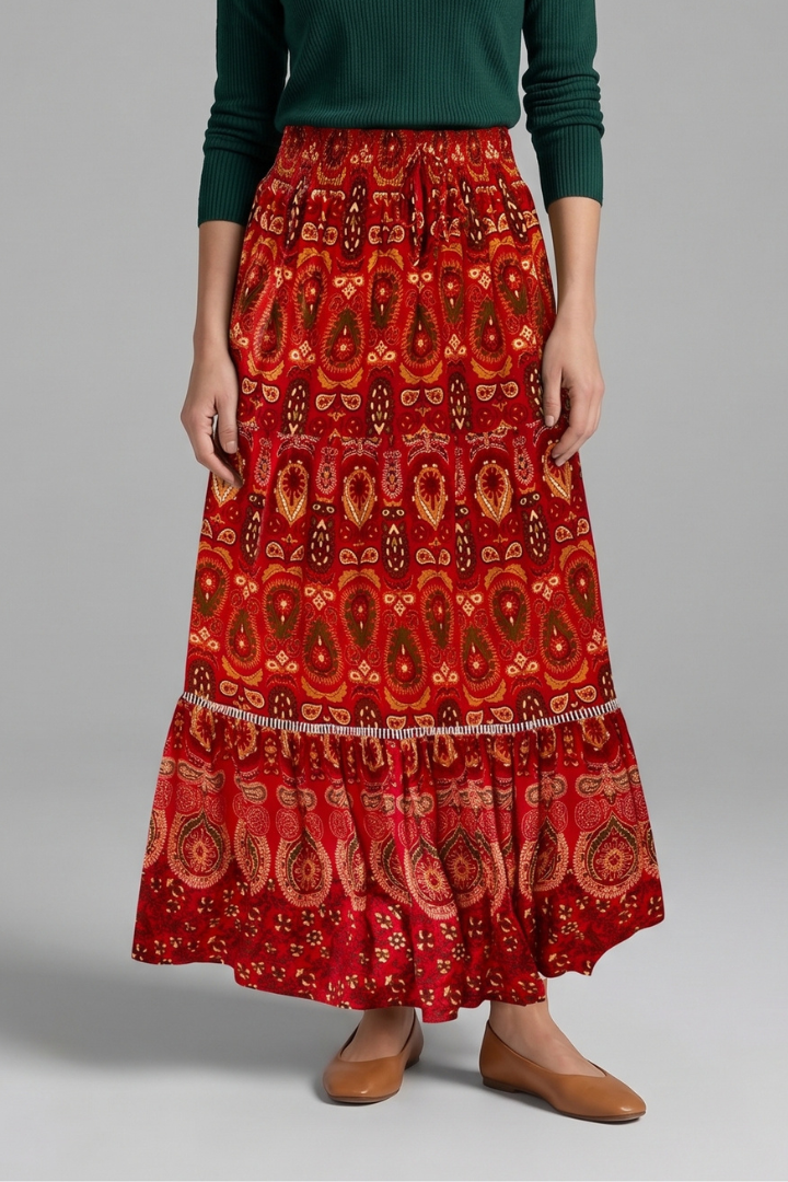 Women’s Maxi Skirt with Elastic Waist and Tiered Panels