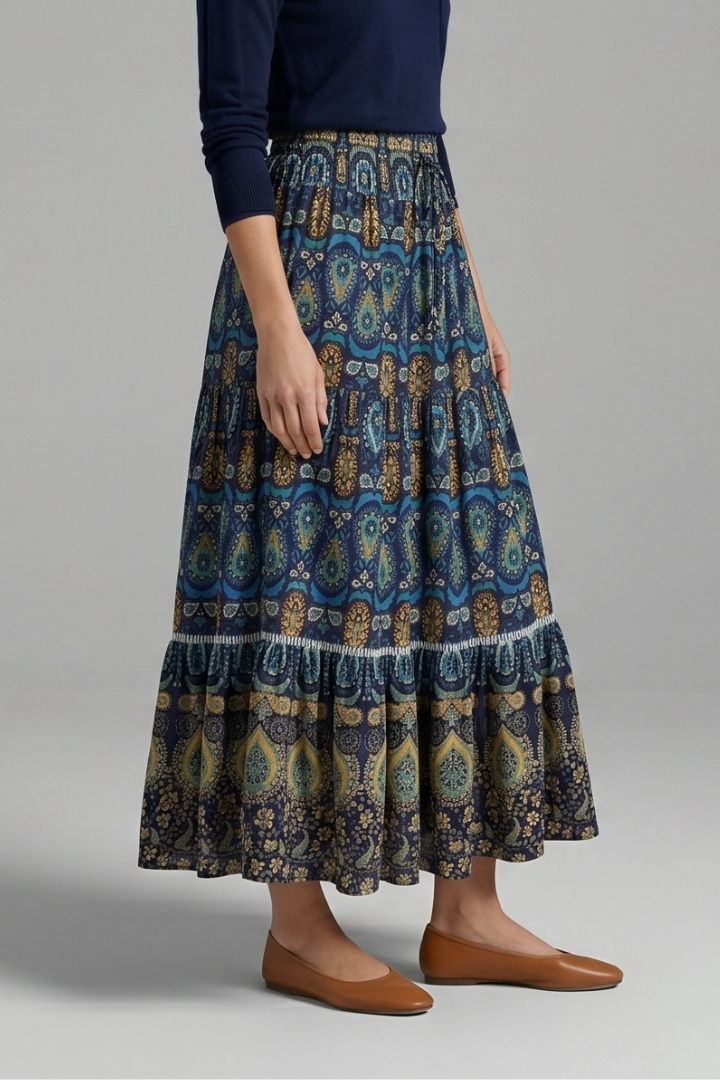 Women’s Maxi Skirt with Elastic Waist and Tiered Panels