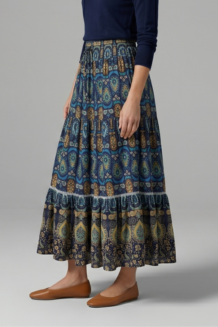 Women’s Maxi Skirt with Elastic Waist and Tiered Panels