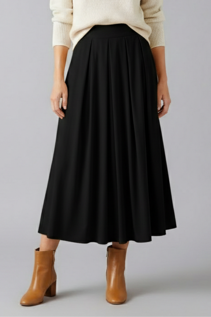 Women’s Maxi Skirt with High Waist and Pleated Front