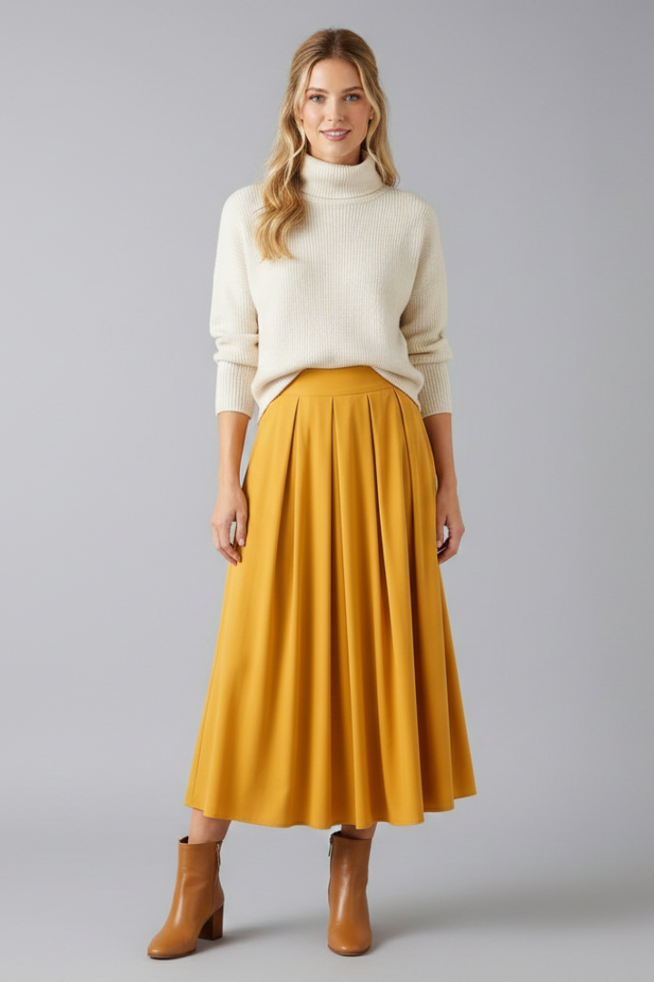 Women’s Maxi Skirt with High Waist and Pleated Front