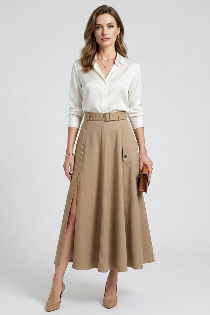 Women’s Maxi Skirt with Side Pockets and High Slit