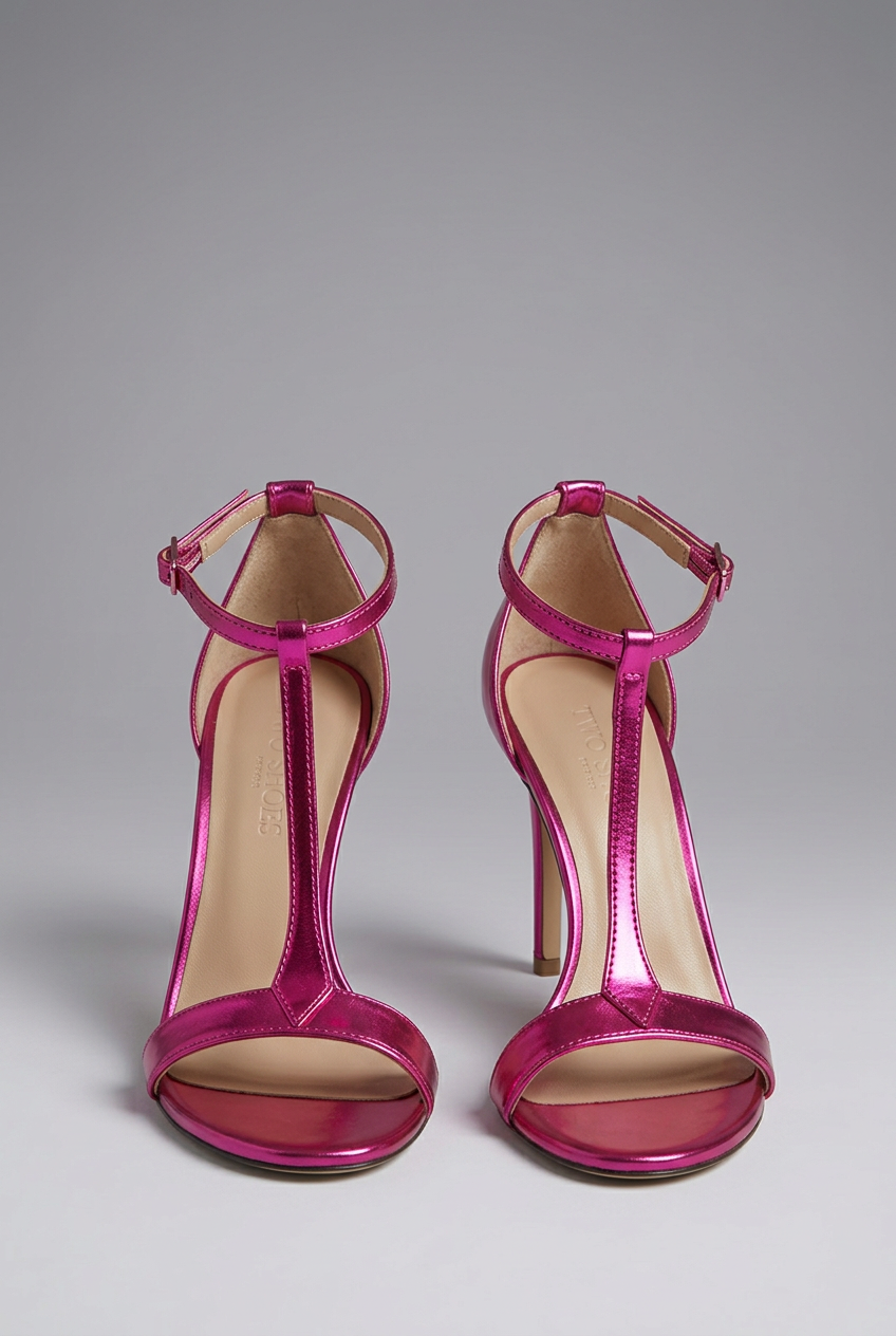 Women's Metallic Pink T-Strap High Heel Sandals