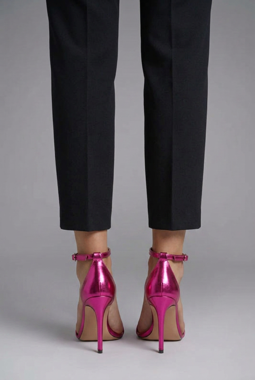 Women's Metallic Pink T-Strap High Heel Sandals