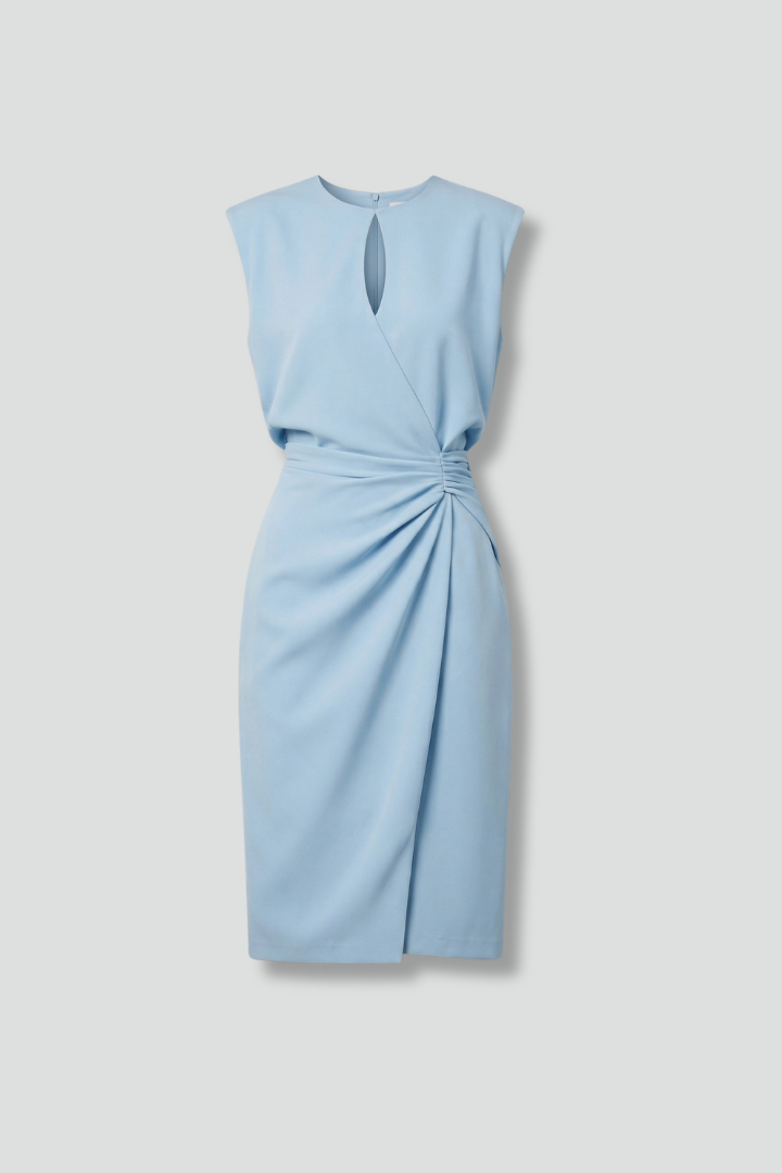 Women’s Midi Dress with Keyhole Neck and Draped Waist