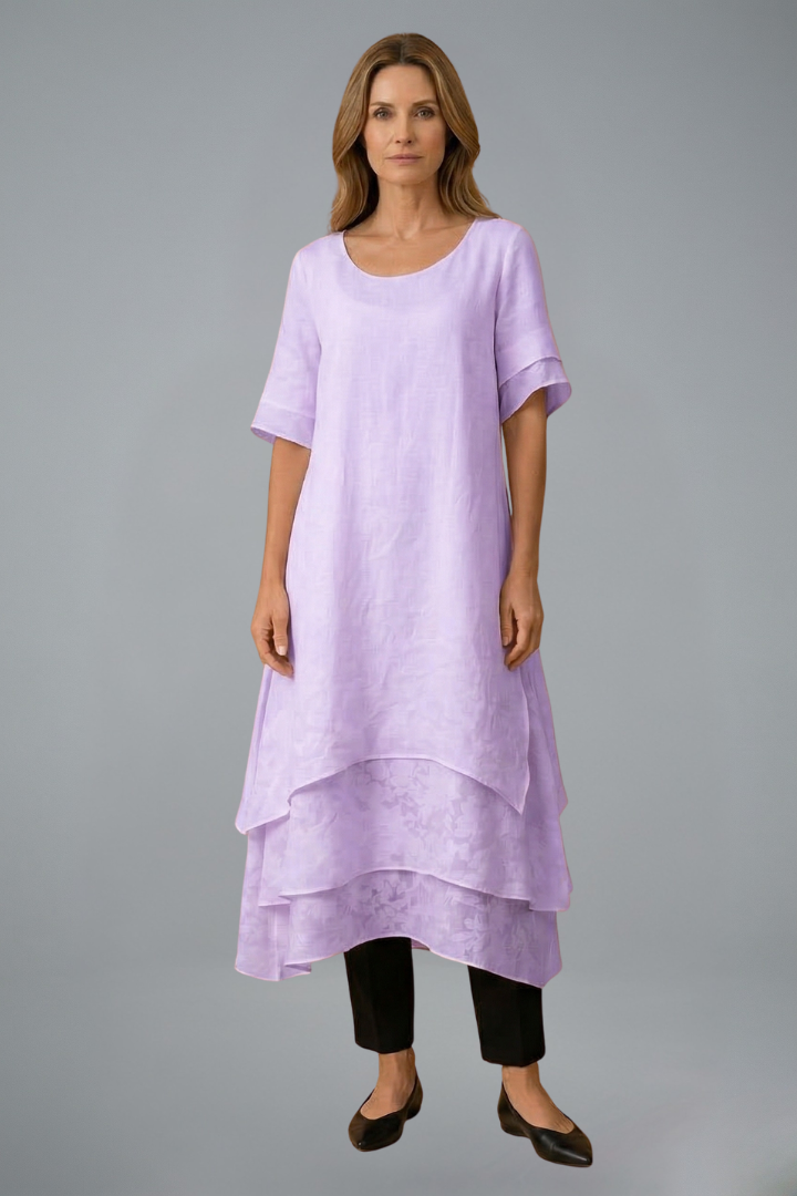 Women’s Midi Dress with Open Neckline and Flowing Skirt