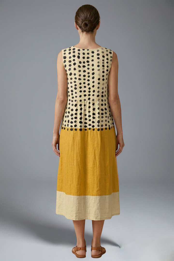 Women’s Midi Dress with Polka Pattern and Colourblock Design