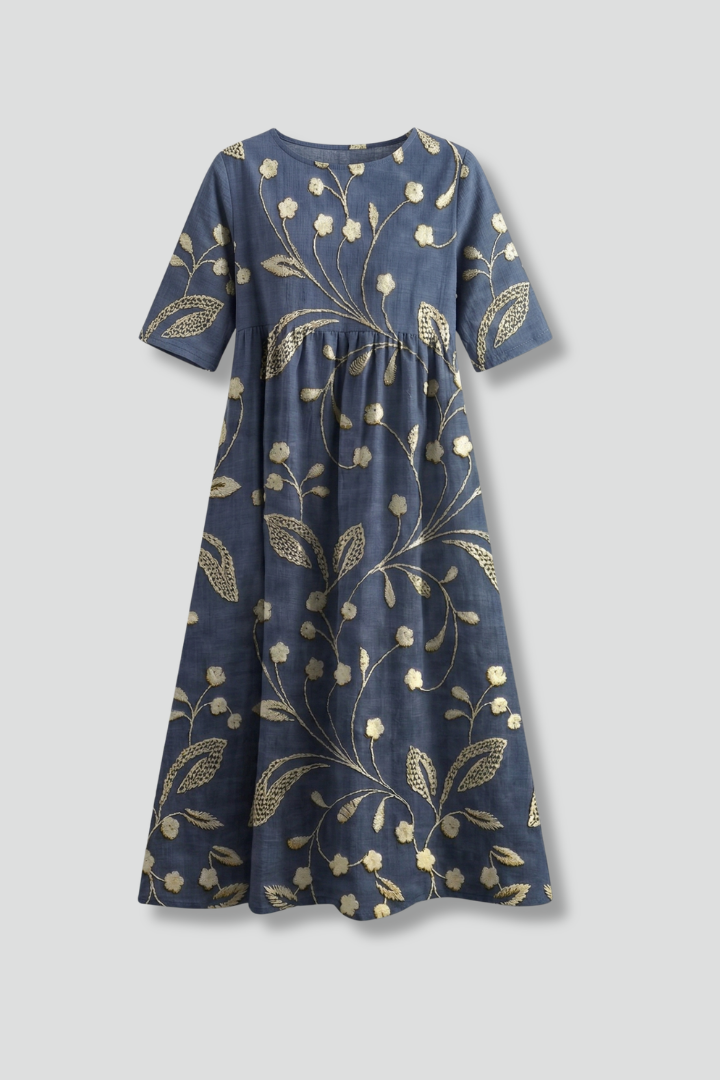 Women’s Midi Dress with Round Neck and Floral Print