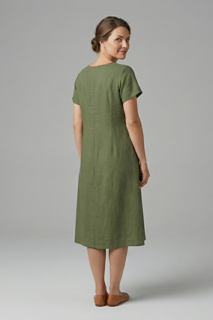 Women’s Midi Dress with Short Sleeves and Side Pockets
