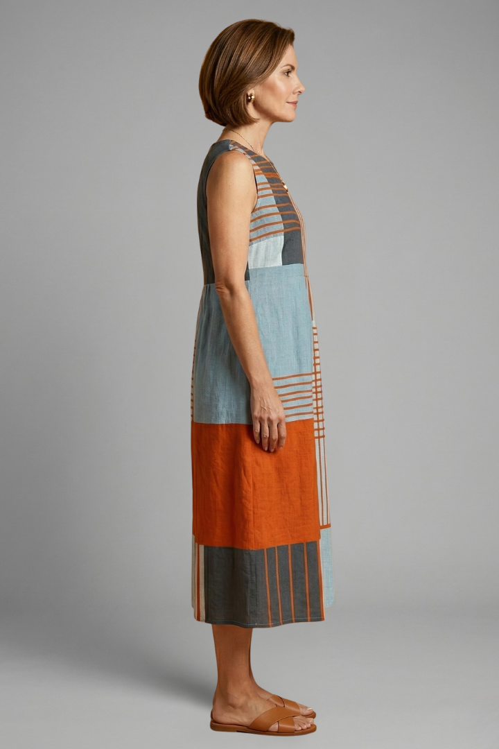 Women’s Midi Dress with Sleeveless Design and Geometric Print
