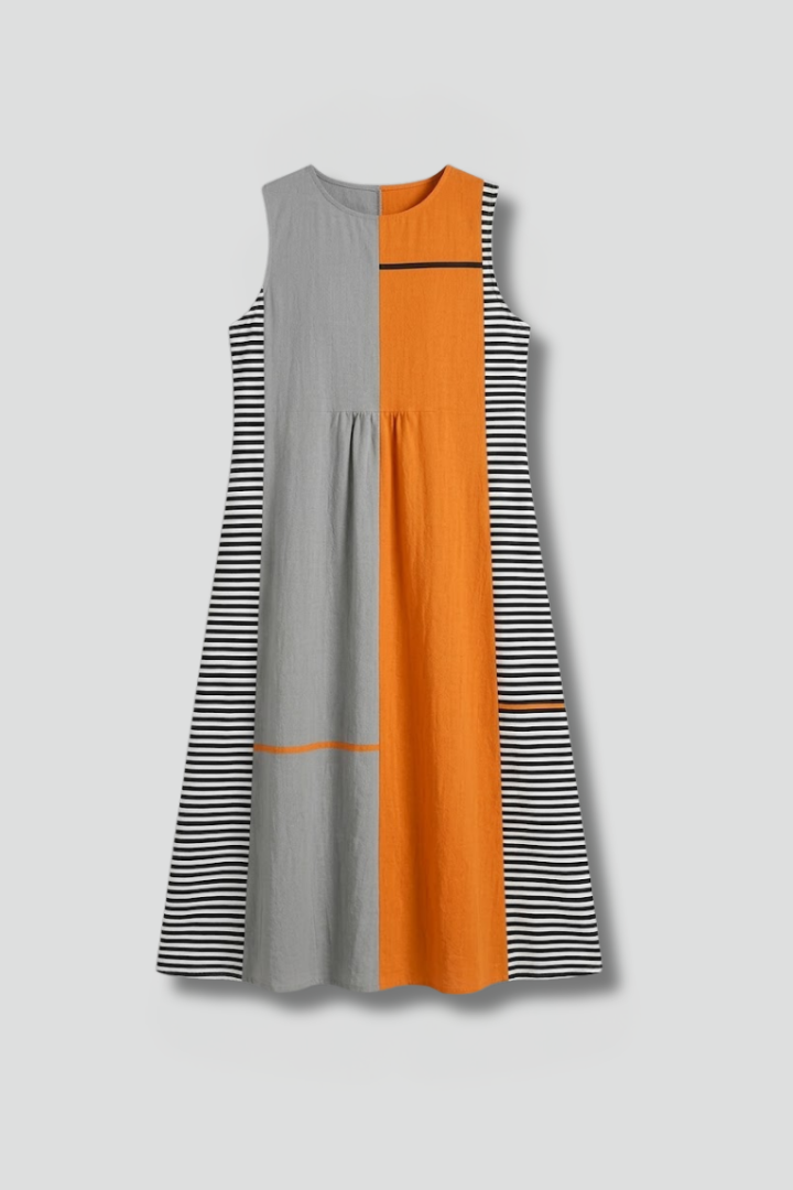 Women’s Midi Dress with Sleeveless Design and Linen Blend