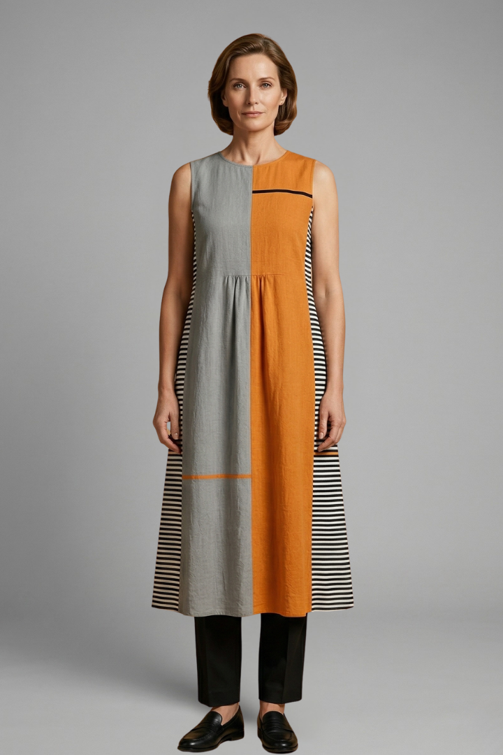 Women’s Midi Dress with Sleeveless Design and Linen Blend