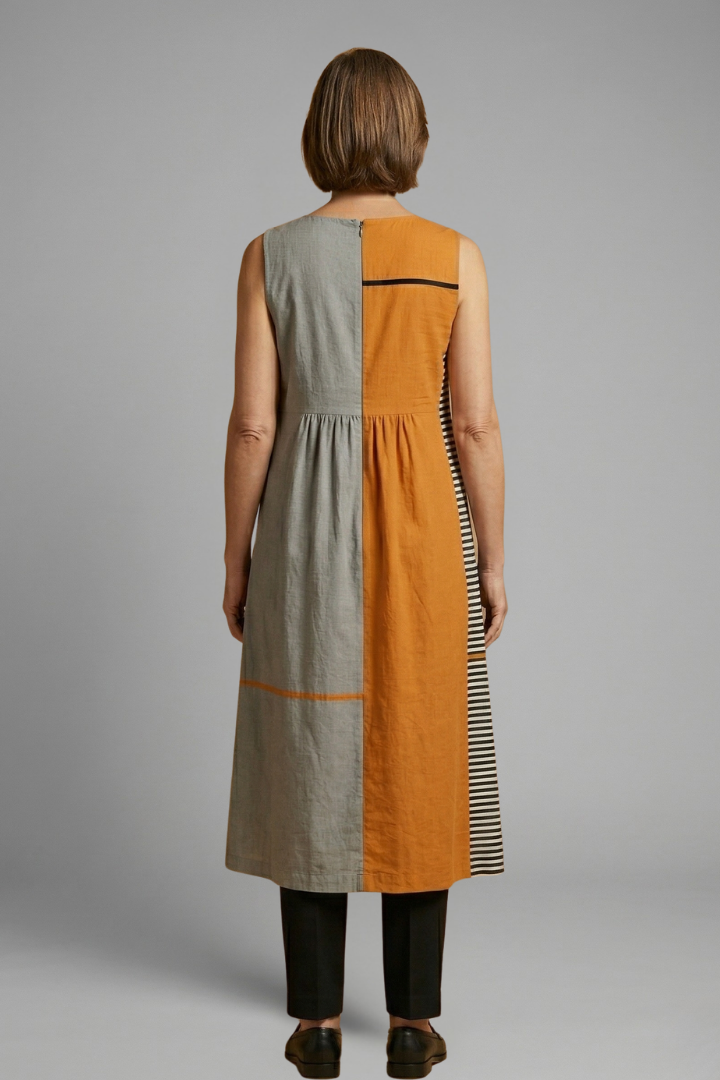 Women’s Midi Dress with Sleeveless Design and Linen Blend