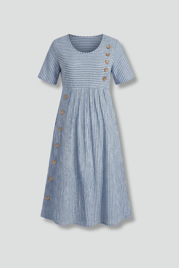 Women’s Midi Dress with V-Neck and Button Detail