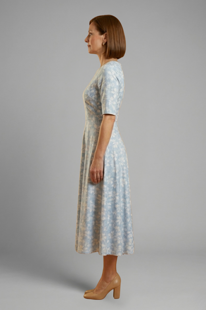 Women’s Midi Dress with V-Neckline and Side Pockets