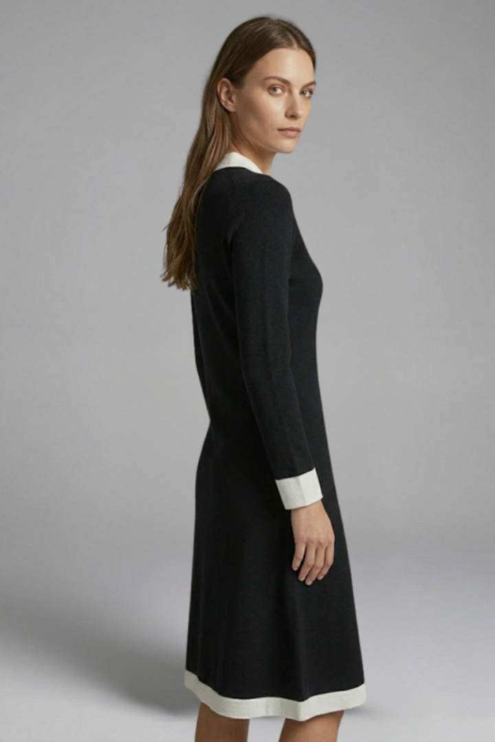 Women’s Midi Dress with V Neck and Button Detail