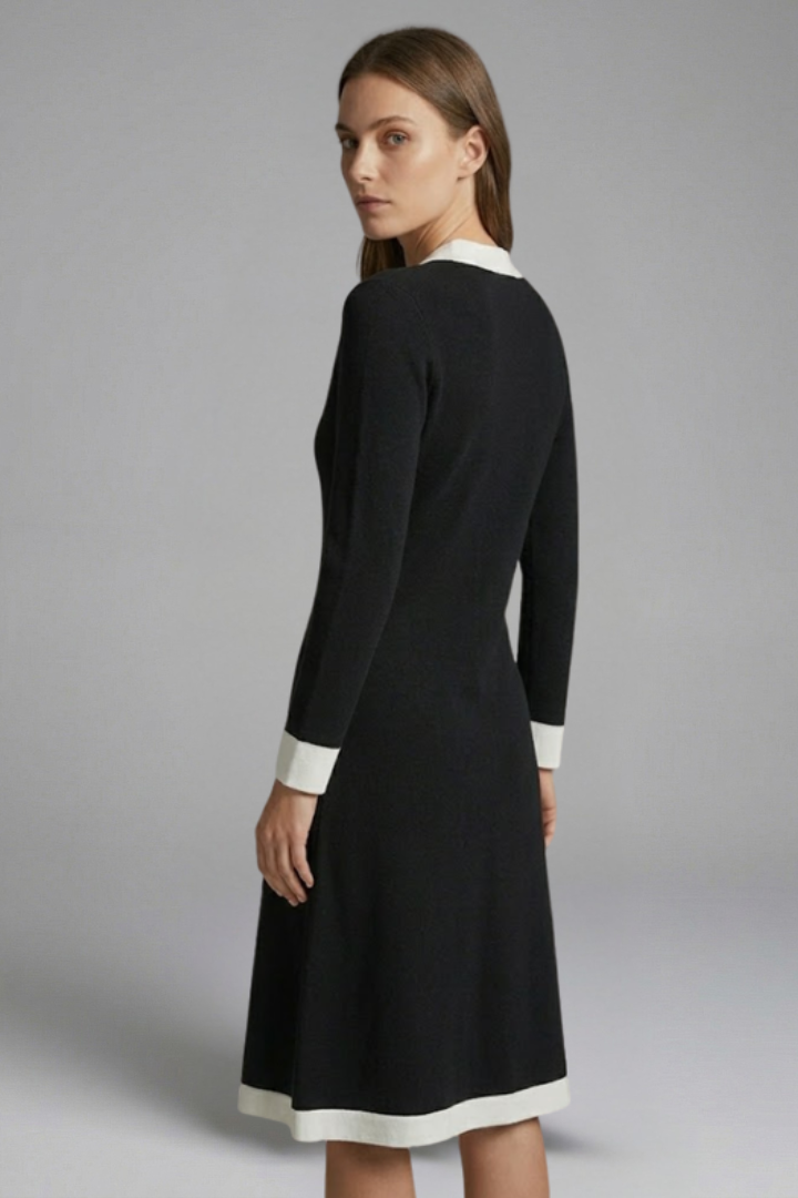 Women’s Midi Dress with V Neck and Button Detail