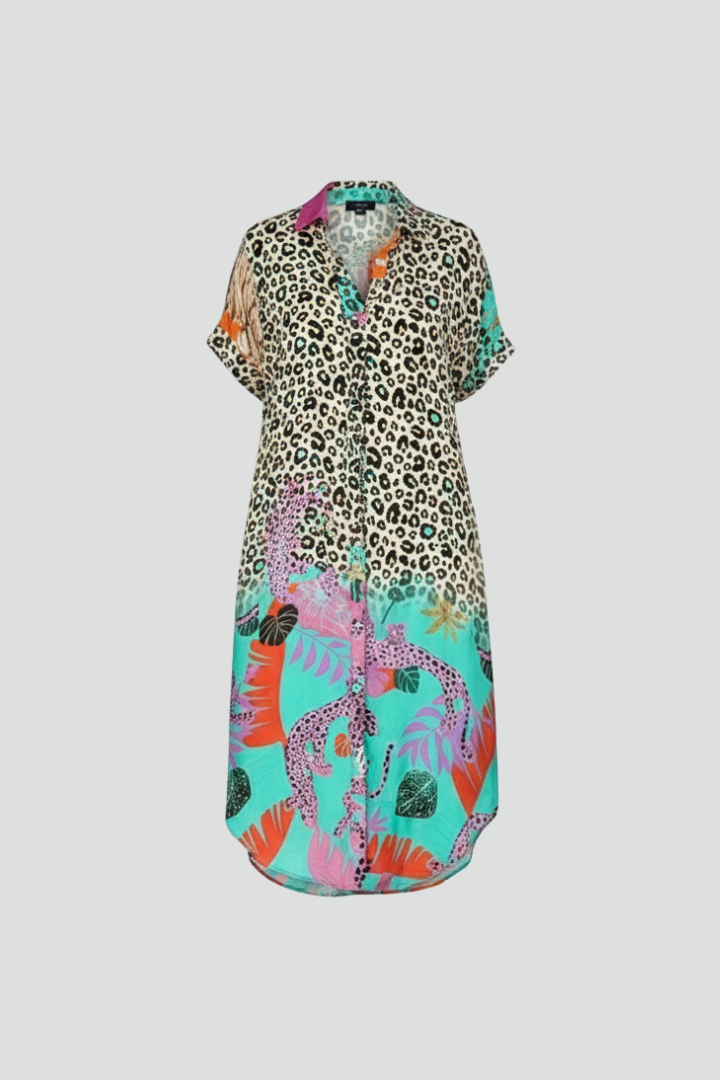 Women’s Midi Dress with V Neckline and Patterned Surface