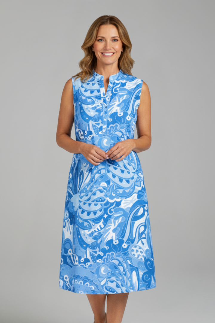 Women’s Midi Dress with V Neckline and Side Pockets