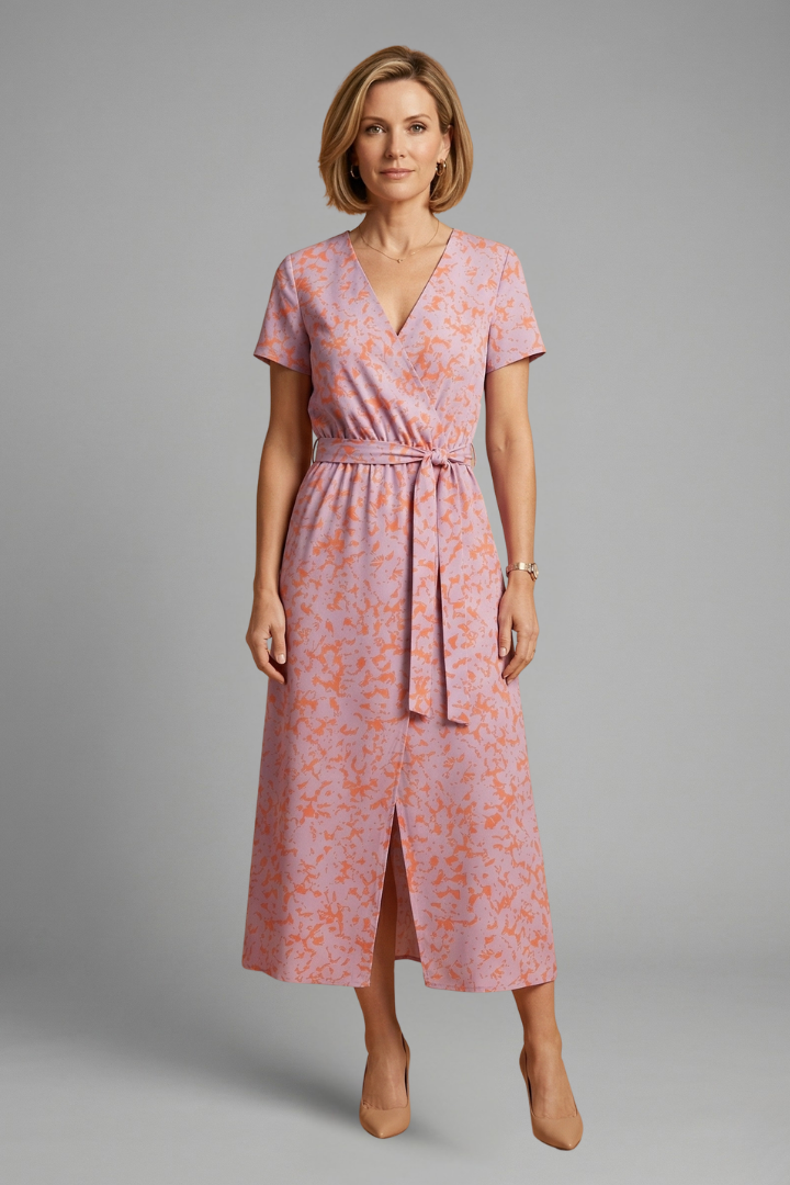Women’s Midi Dress with Wrap Front and Tie Waist