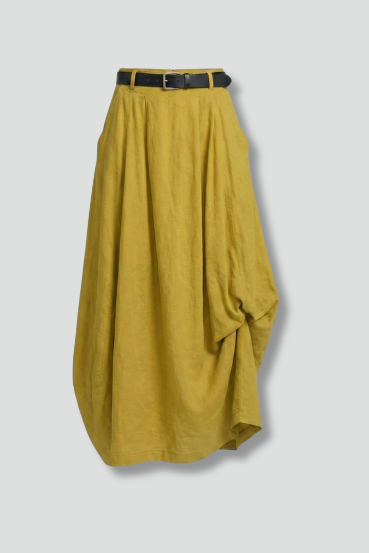 Women’s Midi Skirt with Belt and Draped Hem