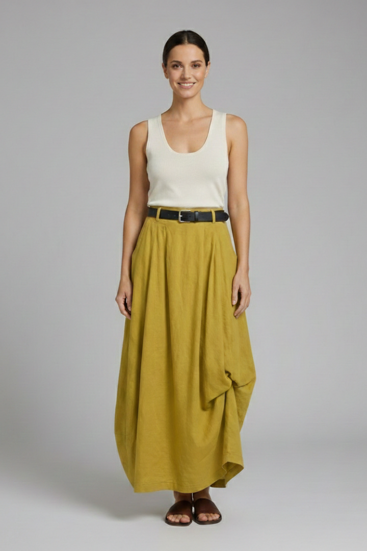 Women’s Midi Skirt with Belt and Draped Hem