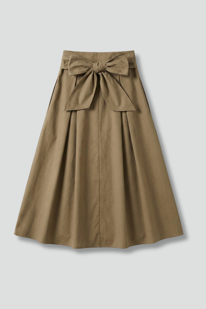 Women’s Midi Skirt with High Waist and Bow Detail