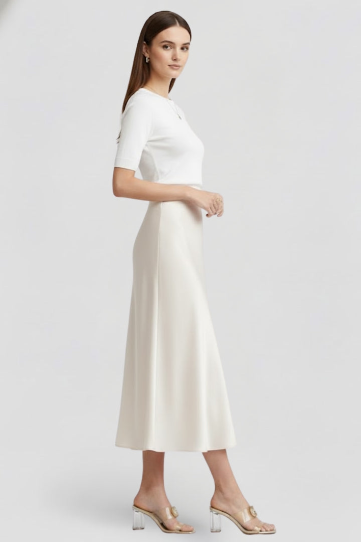Women’s Midi Skirt with High Waist and Draped Cut