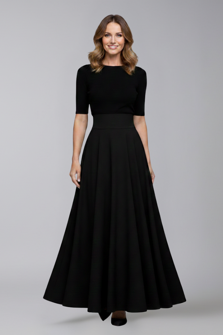 Women’s Midi Skirt with High Waist and Flared Hem