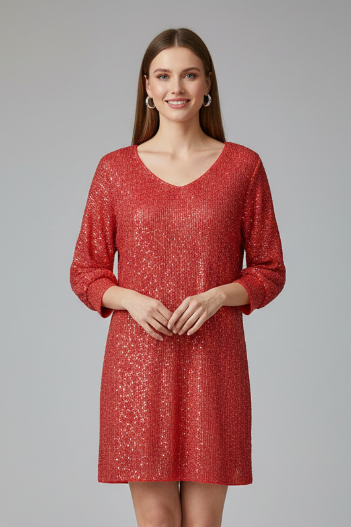 Women’s Mini Dress with Round Neck and Long Sleeves