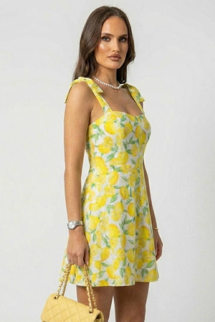 Women’s Mini Dress with Square Neck and Bow Straps