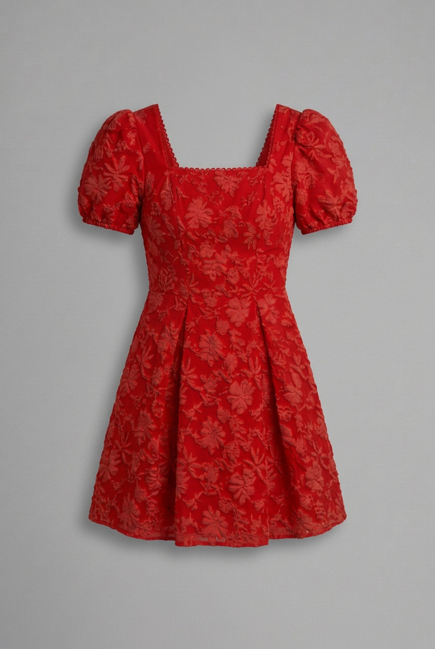 Women’s Mini Dress with Square Neckline and Puff Sleeves