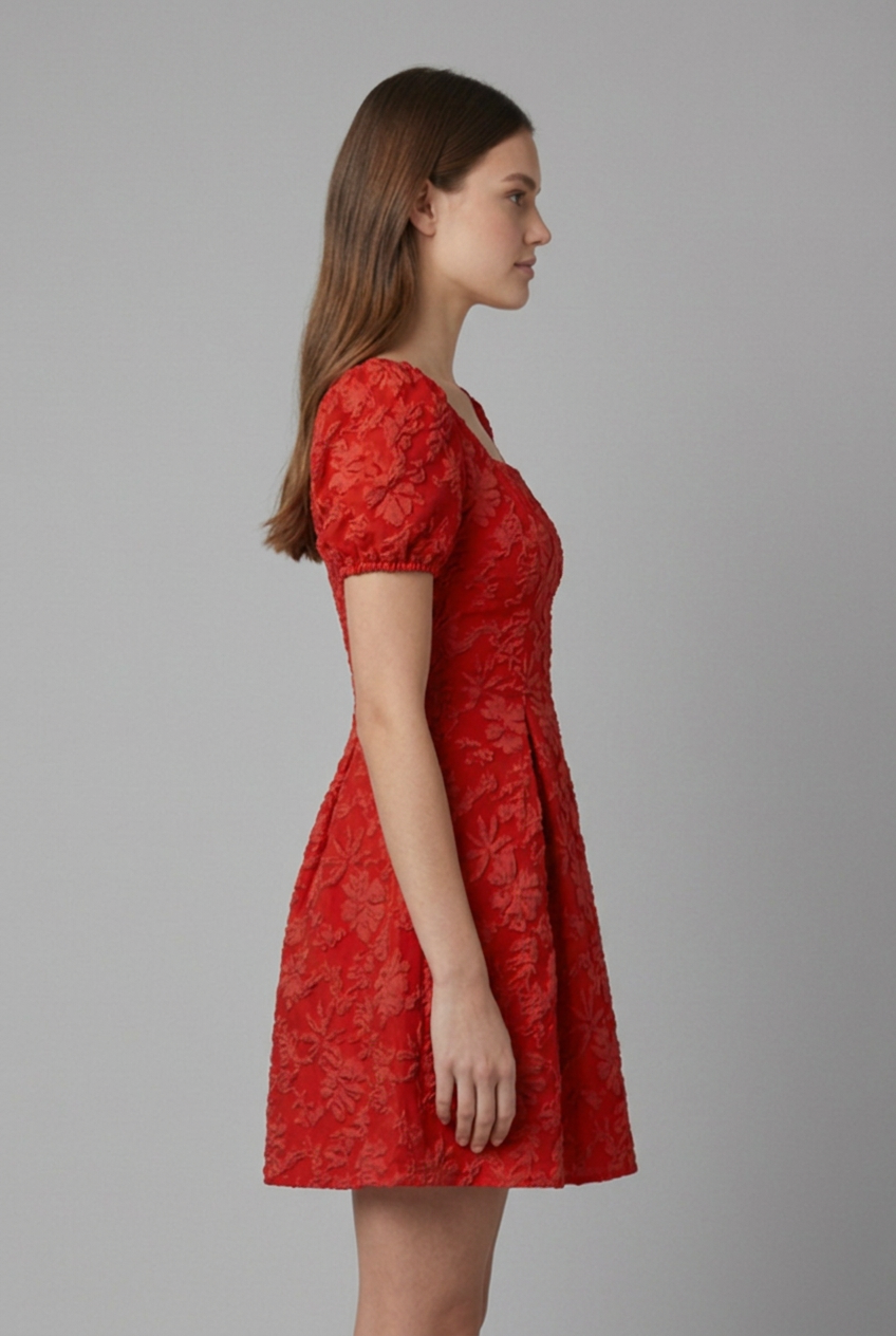 Women’s Mini Dress with Square Neckline and Puff Sleeves