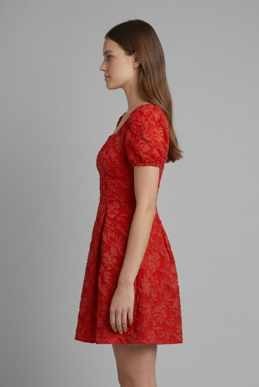 Women’s Mini Dress with Square Neckline and Puff Sleeves