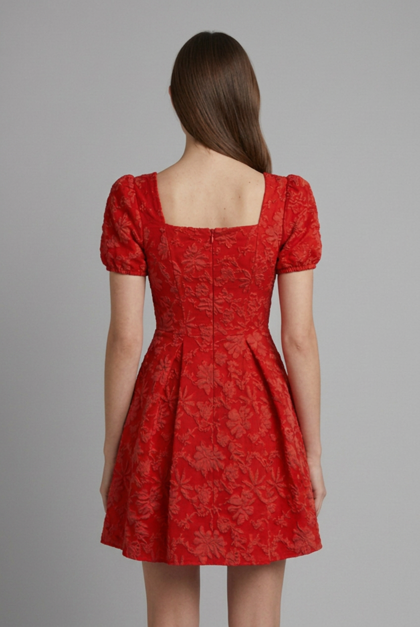 Women’s Mini Dress with Square Neckline and Puff Sleeves