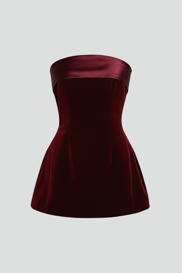 Women’s Mini Dress with Strapless Neckline and Flared Skirt